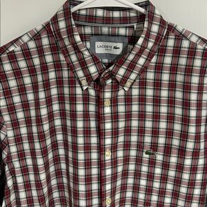 Lacoste Men's Burgundy and White Checkered Shirt